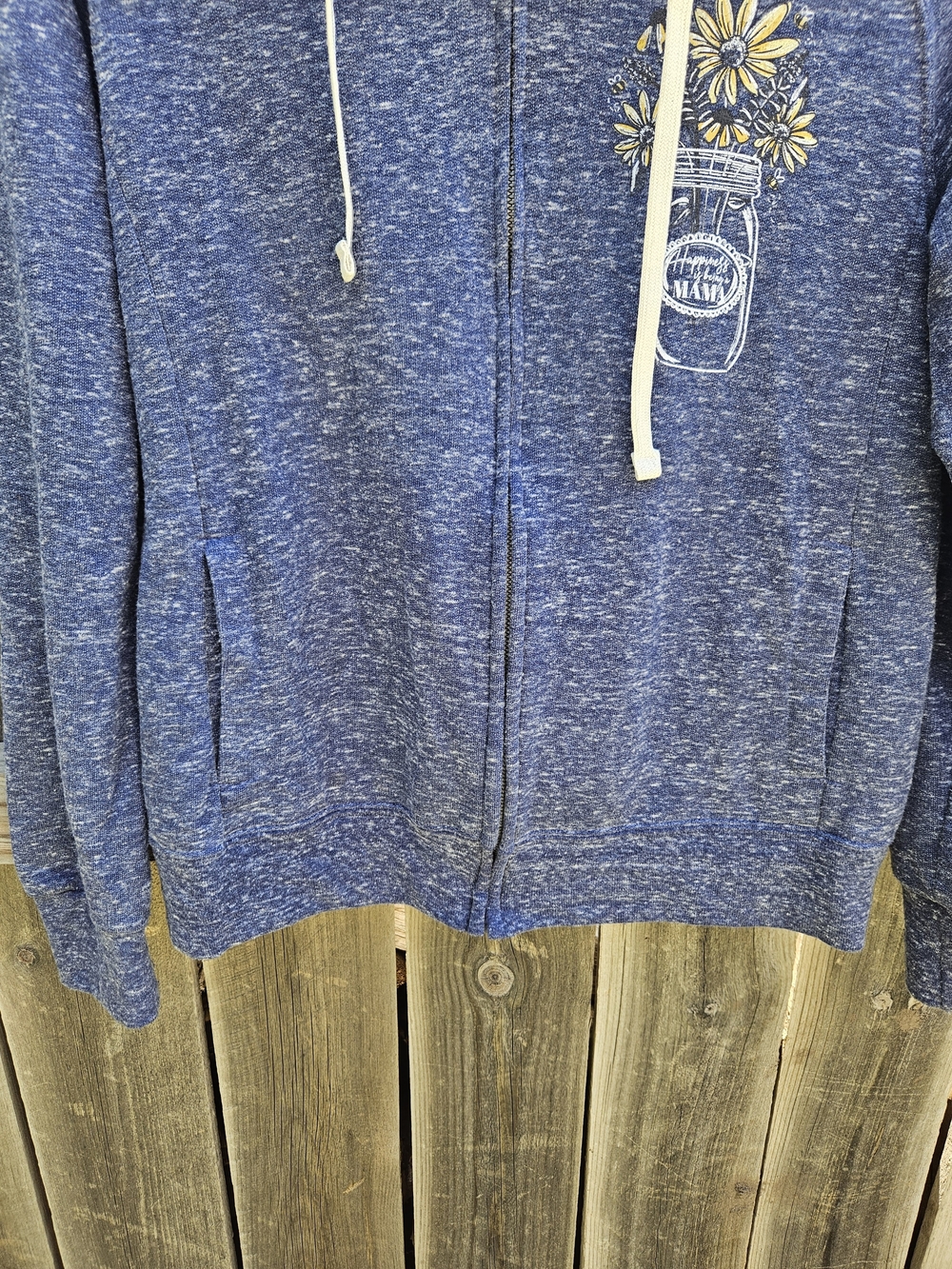 Jerzeez Floral Zip Up Jacket Hood Women SZ M Pockets Blue Cottagecore Sunflower - Picture 3 of 6